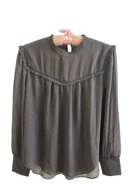 Ann Taylor Charcoal Blouse with Textured Detail. Small